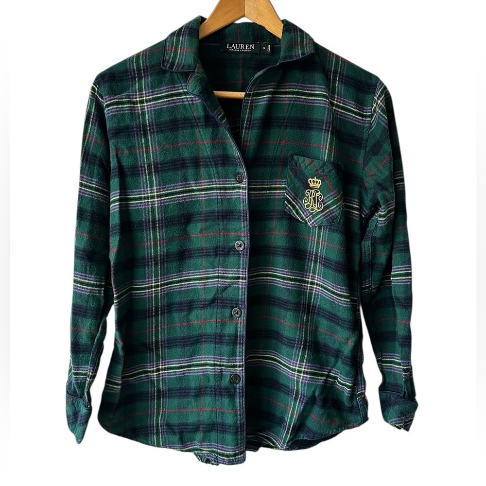 Ralph Lauren Flannel Pajama Shirt Cotton Blend Long Sleeve